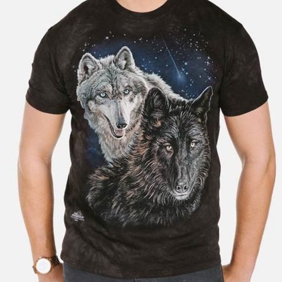 Wolf Star Wolves Pack Hunt Black Moon Night Dog Space T-Shirt Mountain S-3X - Picture 2 of 6